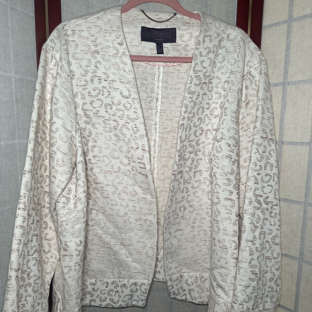 Violeta By Mango White With Pink And Light Grey Pattern Women Blazer